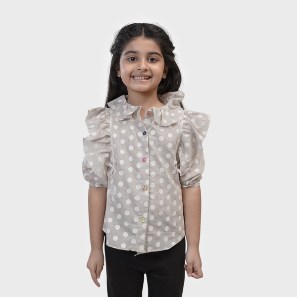 Girls Top Polka Front Ribbon - Chand Tara