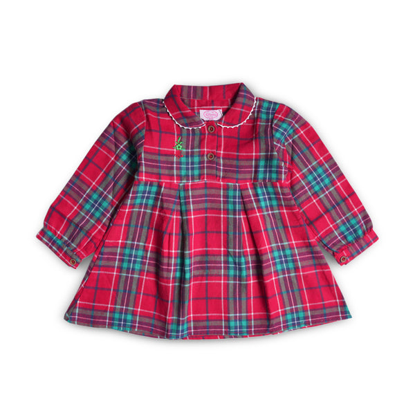 Red Baby GIRL Check Long Sleeve Woven Frock