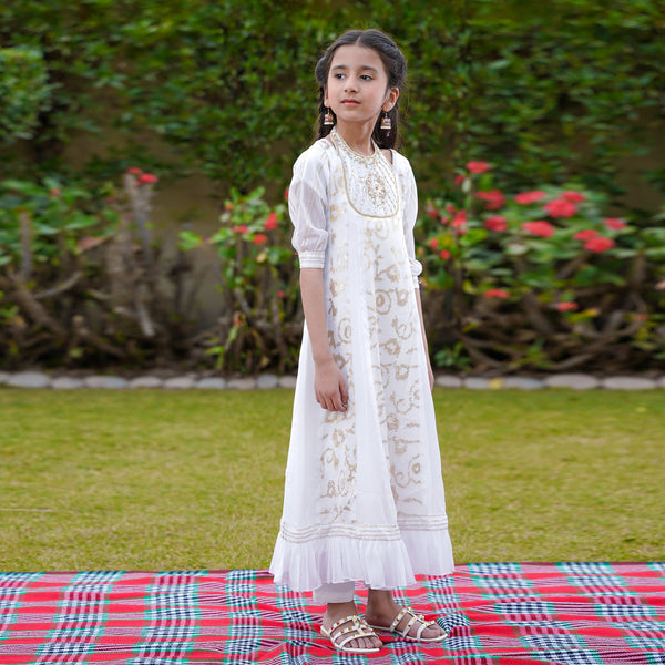 Elegant White Embroidered Dress for Girls