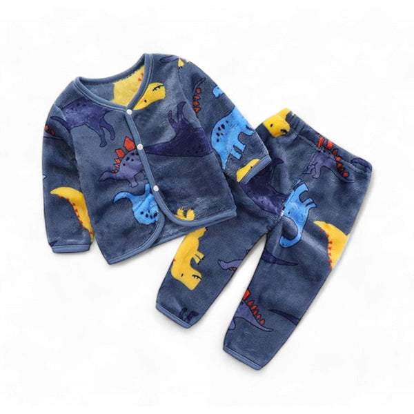 Toddler Boys Girls Winter Long Sleeve Cartoon Prints Flannel Fleece Shirt Tops Pants 0-12M